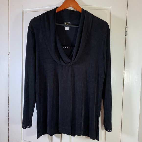 KLG & Co Tops - Y2K Glam‎ Cowl Neck Top M Black Rhinestones Vintage Stretch USA KLG & Co Travel